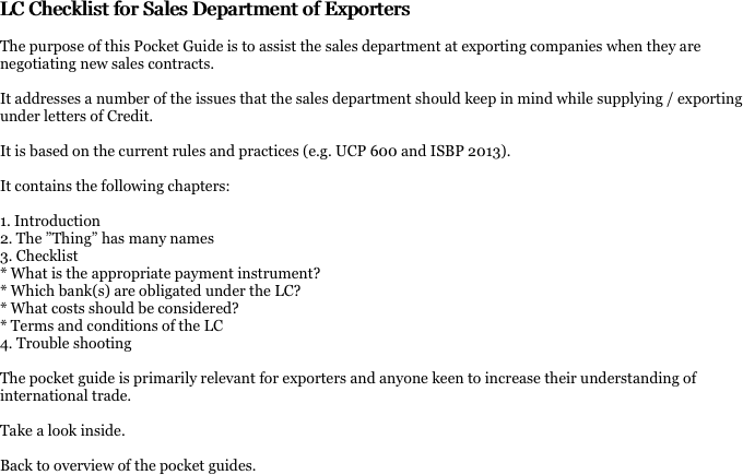 LC Checklist for Sales Department